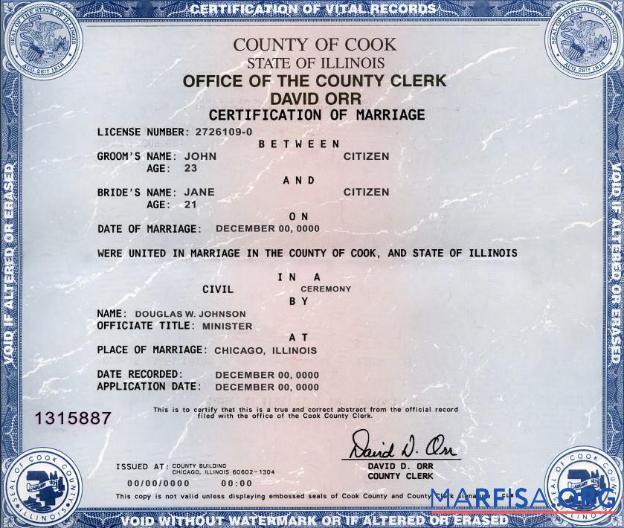 Blank USA state Illinois marriage certificate template in PSD format